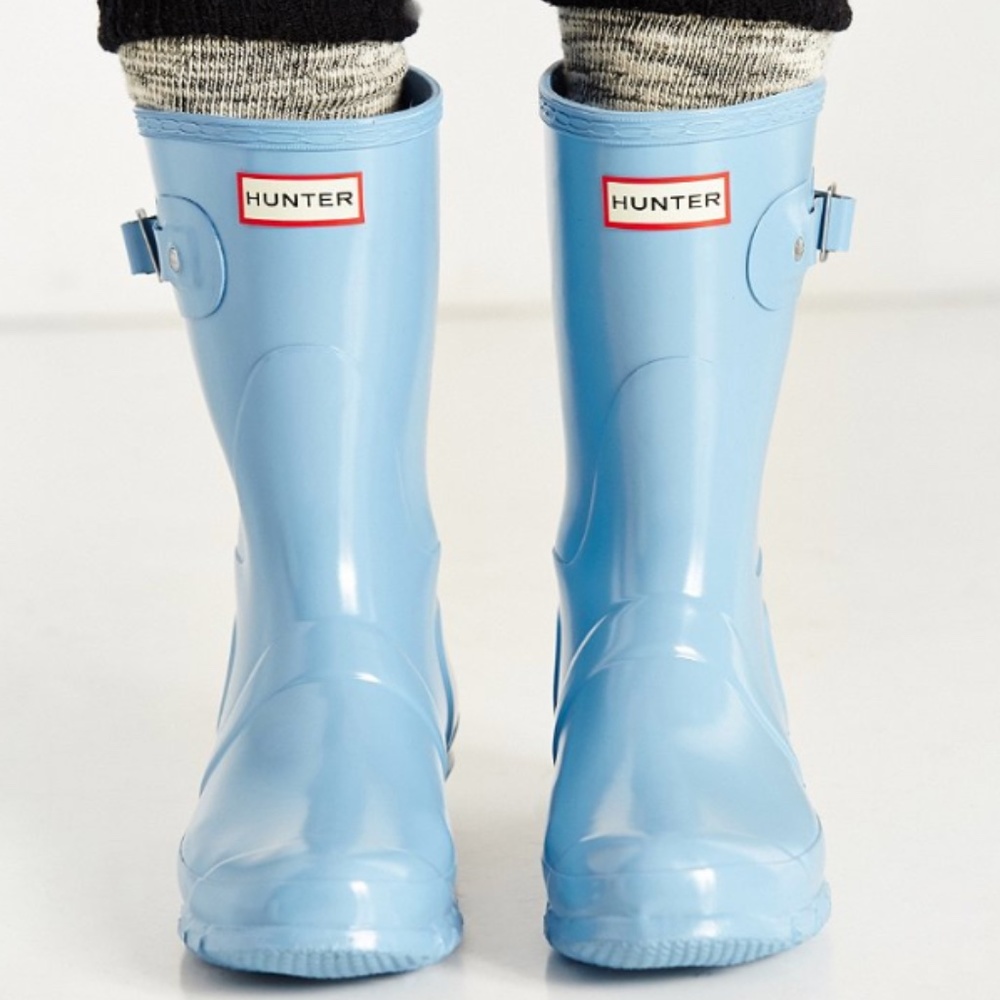 Hunter Tour Light Blue Gloss Short Packable Boot
